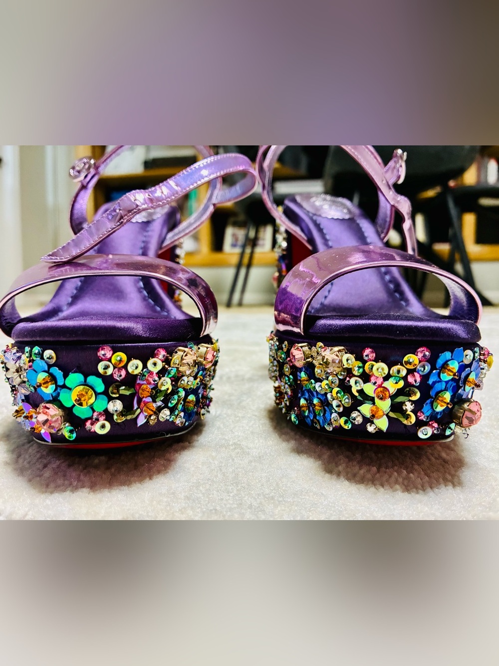 Christian Louboutin Purple Jeweled Platform Sandals Heels Sz 38/8 - Picture 3 of 7